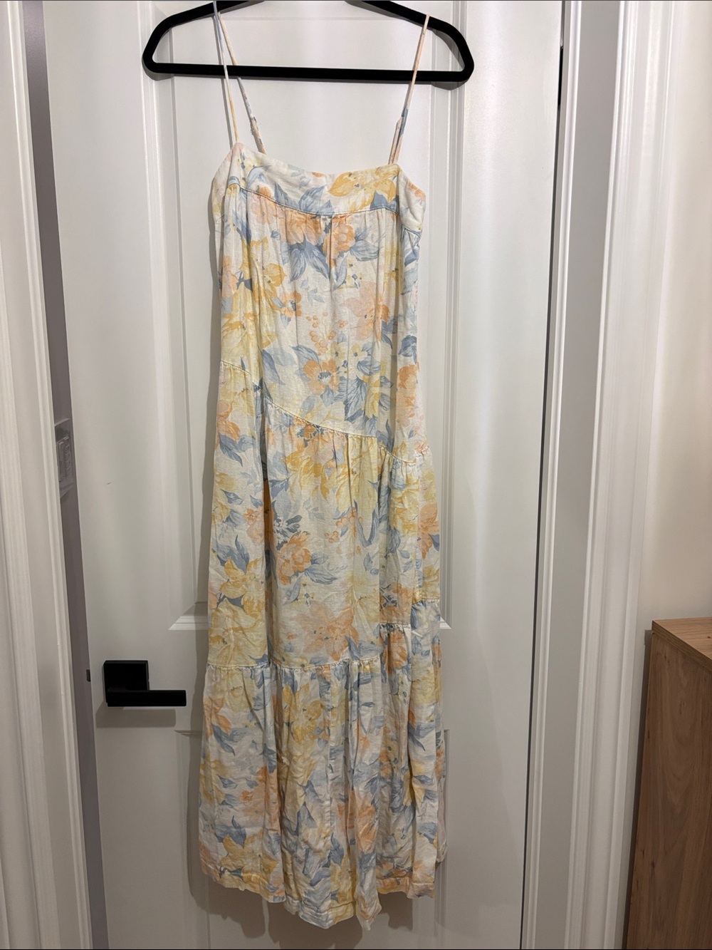 Abercrombie & Fitch Cream Floral Tiered Maxi Dress with Yellow & Blue Print